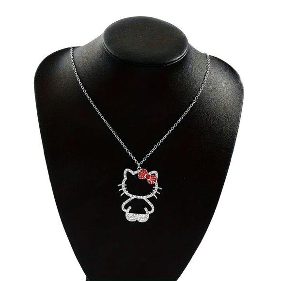 Necklace Hello Kitty Rhinestone Sanrio Rave Sparkle Pendant Emo Trendy Stylish - Picture 2 of 3